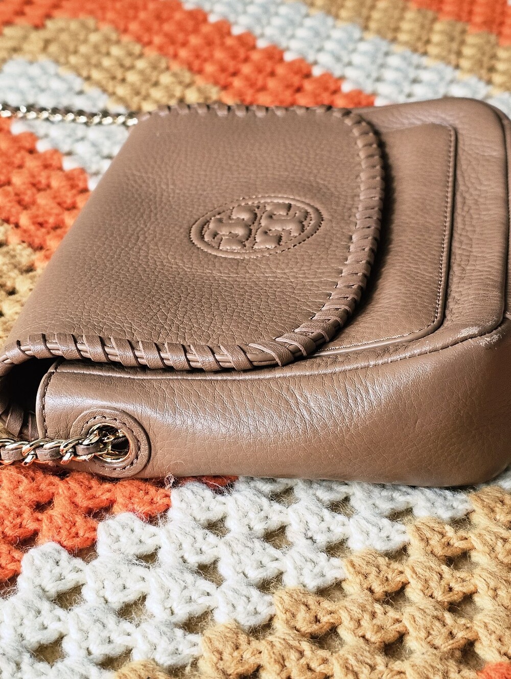 Tory Burch Marion Tan Whipstitch Leather Crossbody Bag Shoulder Bag Purse - Picture 6 of 14